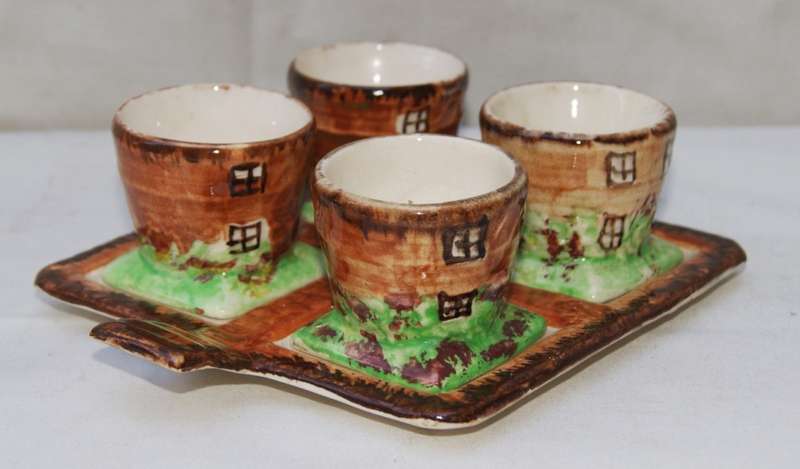 Price Bro's "Cottageware" Egg Cup Set on Serving Tray