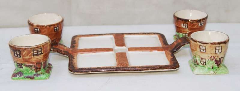 Price Bro's "Cottageware" Egg Cup Set on Serving Tray