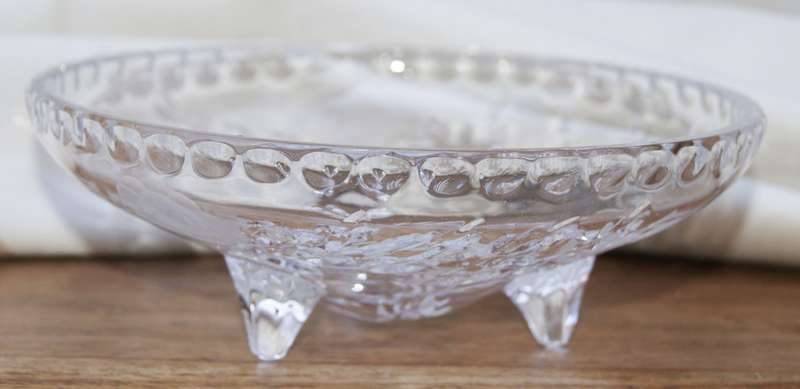 Large Crystal Rose Cut Bowl on 3 Legs
