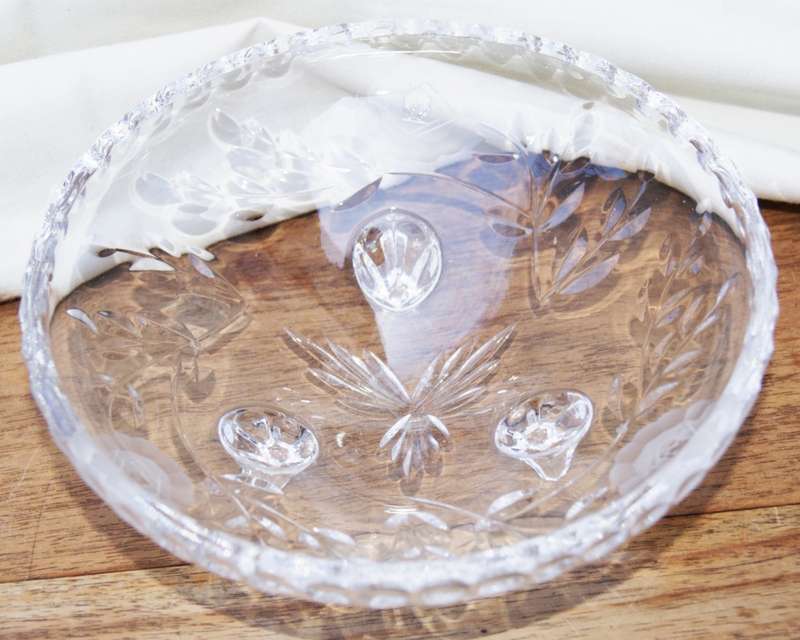 Large Crystal Rose Cut Bowl on 3 Legs