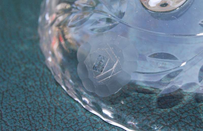 Large Crystal Rose Cut Bowl on 3 Legs