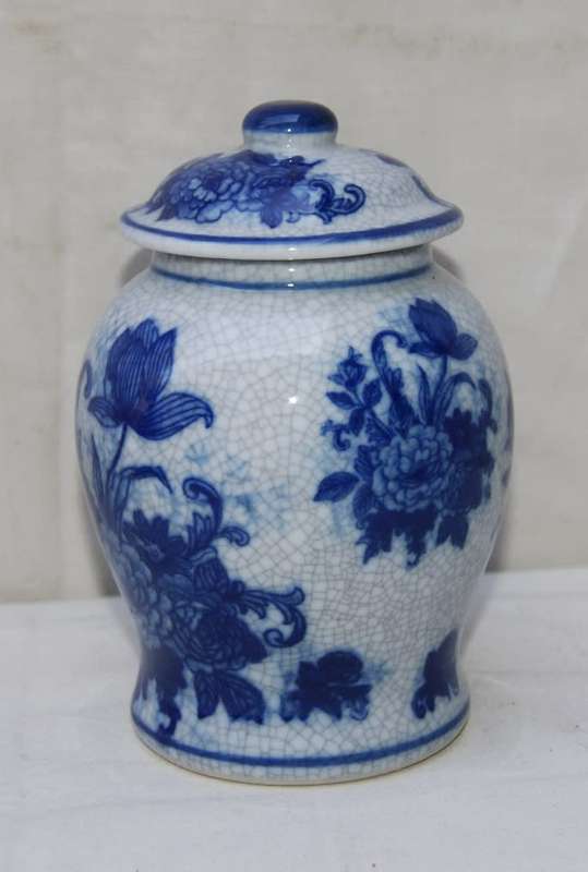 Vintage Crackle Glaze Flow Blue Ginger Jar