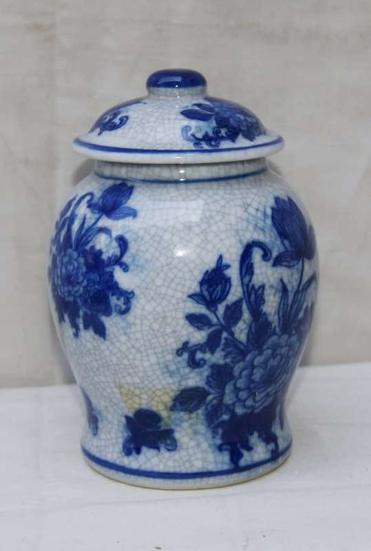 Vintage Crackle Glaze Flow Blue Ginger Jar