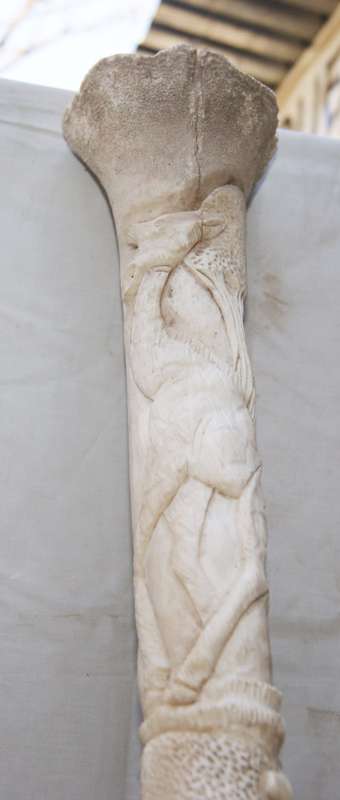 Antique Hand Carved Giraffe Bone African Scene