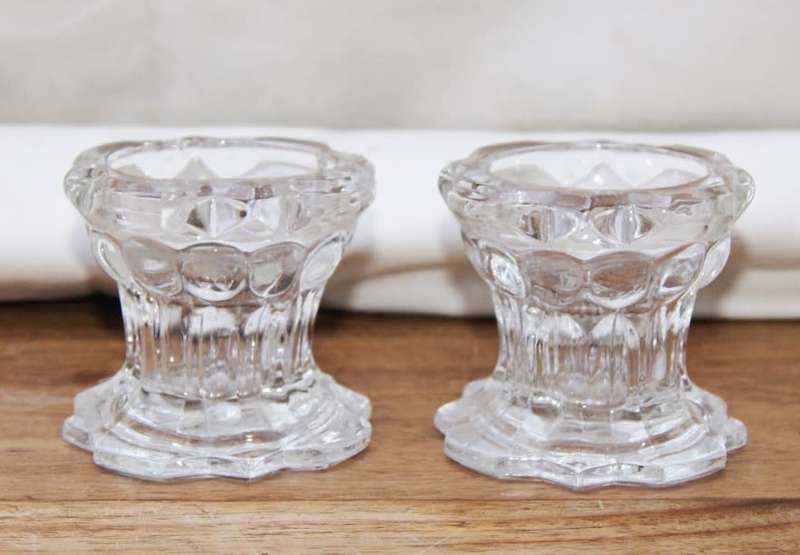 Vintage Pair of Moulded Glass Candle Holders