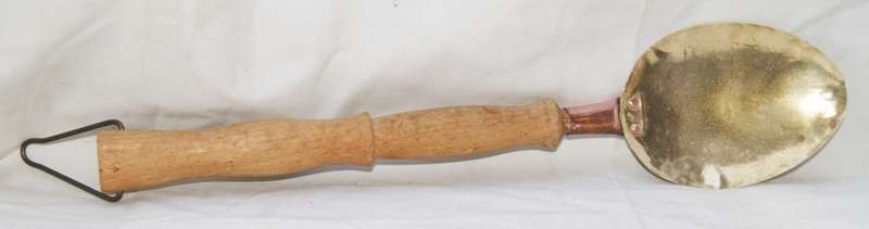 Decorative Large Brass and Copper Spoon with Wooden Handle