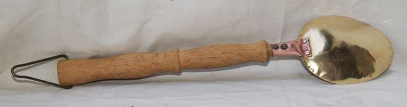 Decorative Large Brass and Copper Spoon with Wooden Handle