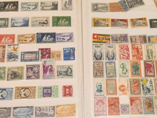12 double pages of weird and wonderful treasure hunt stamps unvalued