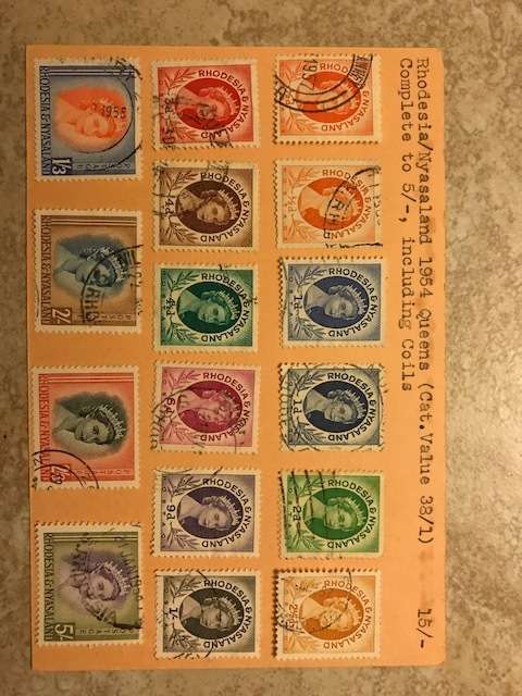 Rodesia/Nysasaland 1954 Queens (Cat. Value 38/1) Complete to 5/-, Including coils