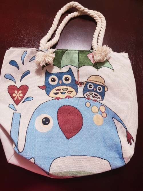 Ladies Elephants and Owls Material Handbag - Excellent Quality