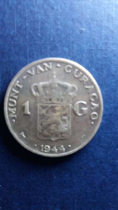 Curacao Netherlands Antilles 1944D 1 Gulden Queen Wilhelmina * 72% SILVER Coin Mintage 500 000*