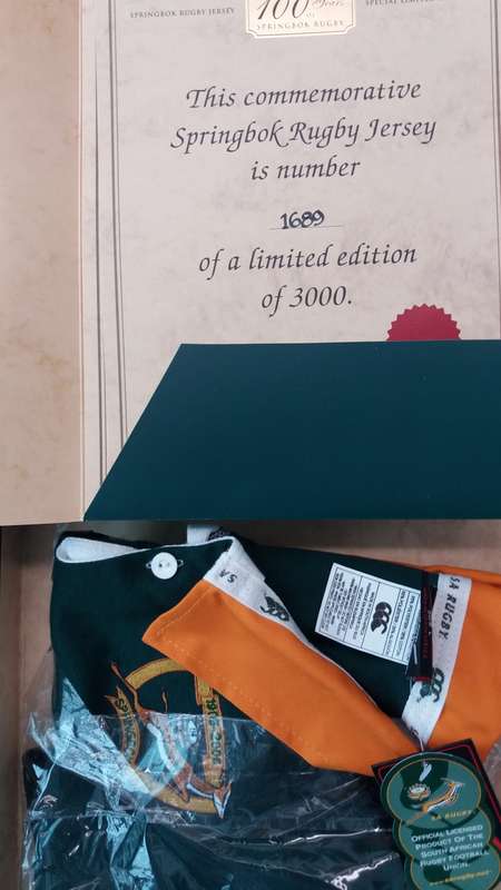 Limited Edition Springbok Centenary Rugby Jersey:1906 - 2006 *CERTIFIED LIMITED EDITION (1689/3000)*