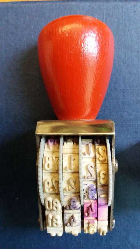 Vintage office Trodat date stamp set for 1972 to 1983 and 2 x wooden stamps