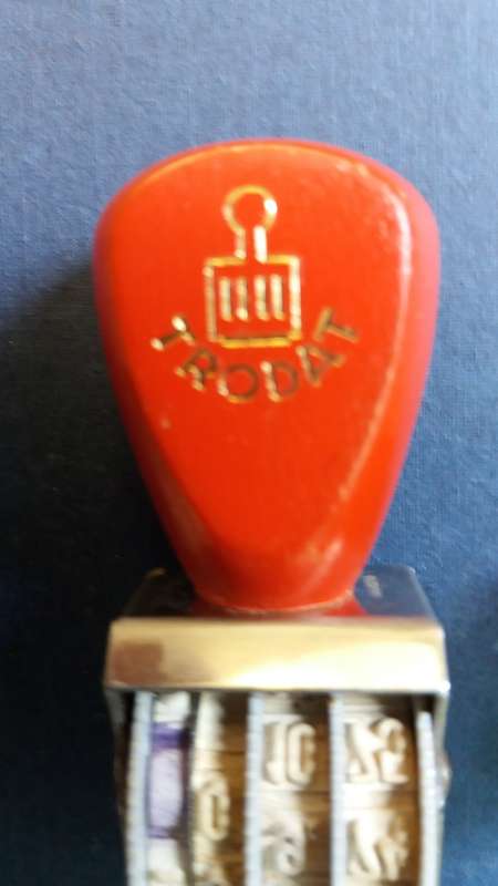 Vintage office Trodat date stamp set for 1972 to 1983 and 2 x wooden stamps