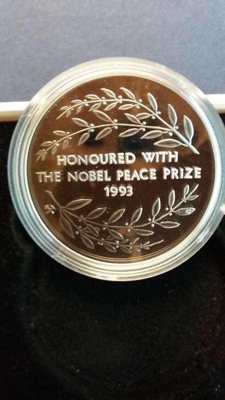 Nelson Mandela 1993 noble prize commemorative medal sealed  capsule *Sterling Silver Mintage 25000*