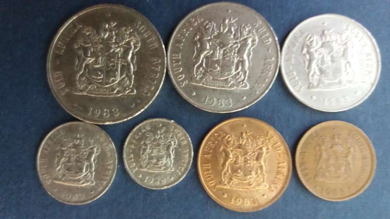 South Africa 1983 Coin Set includes R1, 50c, 20c, 10c, 5c, 2c & 1c * All circulated coins*