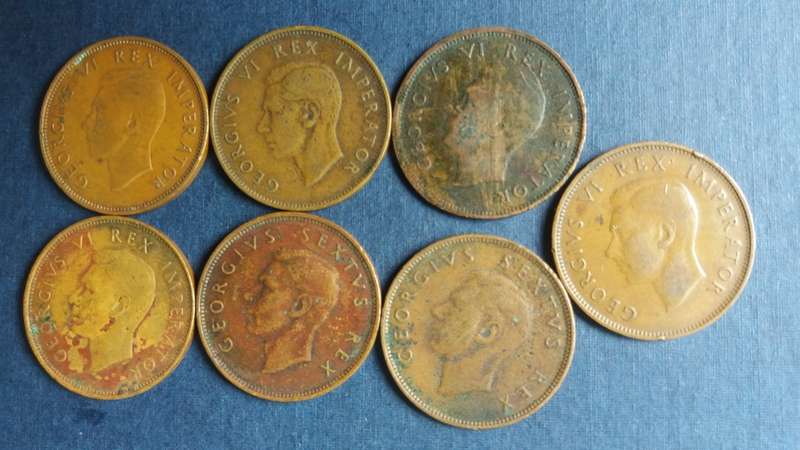 South Africa 1938, 1942, 1944 - 1946 , 1951 & 1952 1/2 Penny * George V1  X 7 Coins*