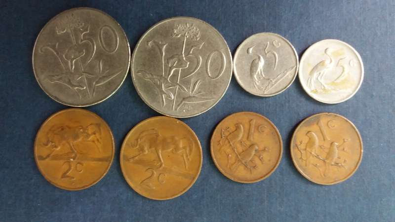 South Africa 1968 coin set includes 50c,5c, 2c & 1c & includes E & A * CR Swart circulated X8 coins*
