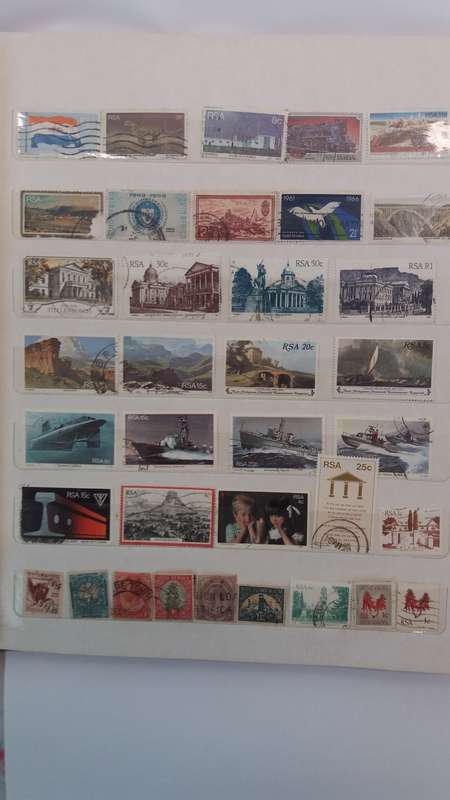 + 621 World Stamps from 1960s including RSA in Vintage Flying Eagle Album 16 Pages * 32x26x2*
