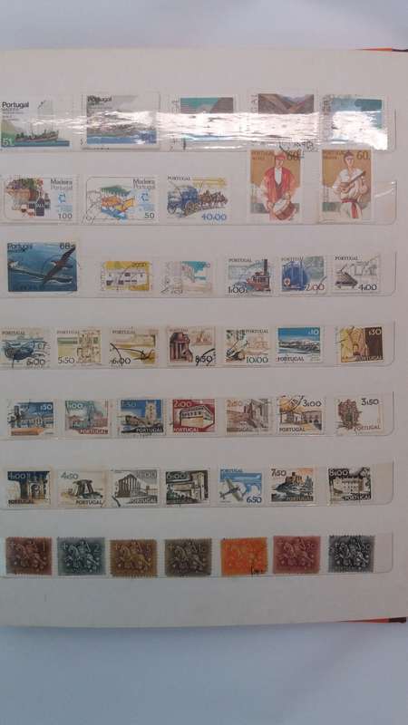 + 621 World Stamps from 1960s including RSA in Vintage Flying Eagle Album 16 Pages * 32x26x2*