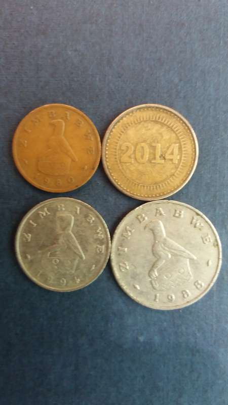 Zimbabwe 1980 1 cent , 1994 & 2014 10 cent & 1988 20 cent * 4 x coins*