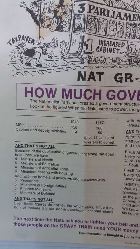 PFP Election Pamphlet  6 May 1987 Criticising NP - The Gravy Train