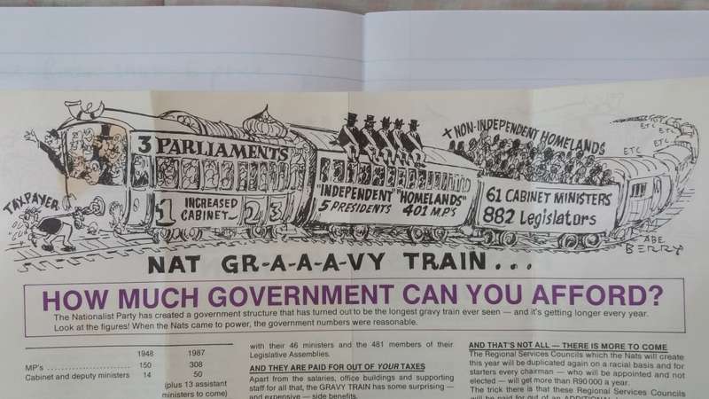 PFP Election Pamphlet  6 May 1987 Criticising NP - The Gravy Train