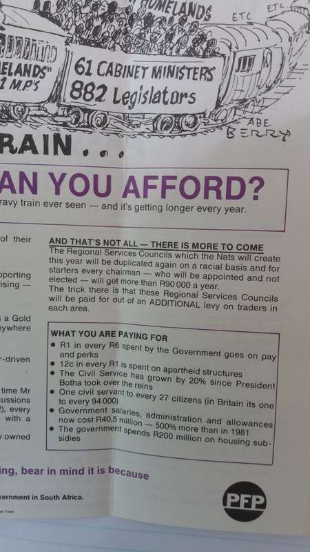 PFP Election Pamphlet  6 May 1987 Criticising NP - The Gravy Train