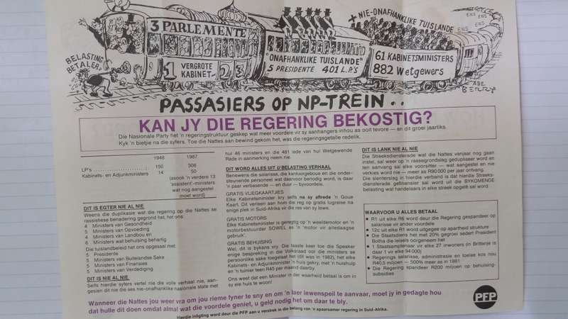 PFP Election Pamphlet  6 May 1987 Criticising NP - The Gravy Train