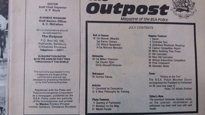 The Outpost Volume 57 No 7 July 1979 * Magazine of BSA Police - Salisbury Rhodesia*