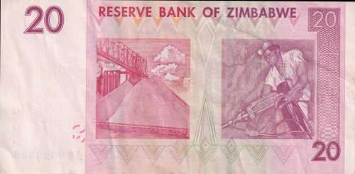 ZIMBABWE 20 DOLLAR 2007 P68 VF