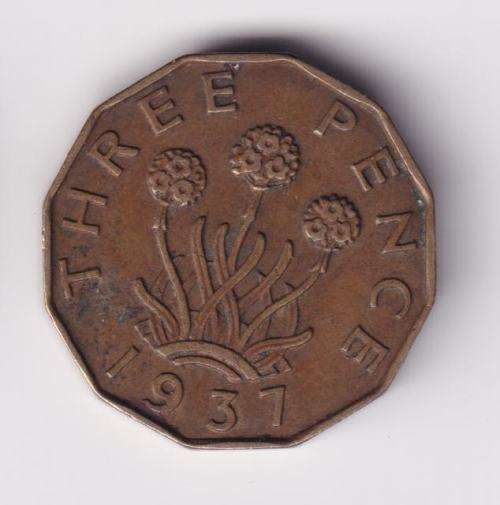 GREAT BRITAIN - GEORGE VI THREE PENCE 1937 - BRONZE