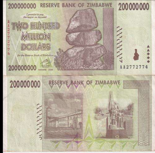 ZIMBABWE $200 000 000 - 200 MILLION DOLLARS 2008 P81 VF