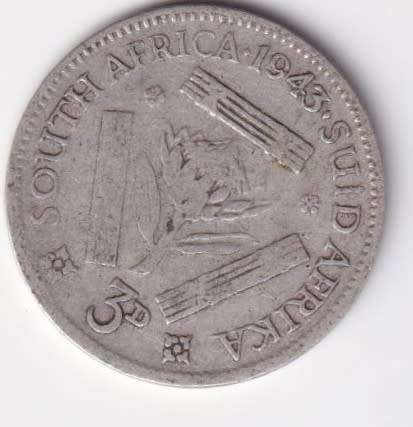 UNION OF SOUTH AFRICA 1943 TICKEY (SILVER) - SEE SCANS
