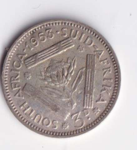 UNION OF SOUTH AFRICA 1953 TICKEY (SILVER) - SEE SCANS