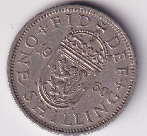 GREAT BRITAIN ONE SHILLING 1960 KM#905  COPPER/NICKEL - SEE SCANS