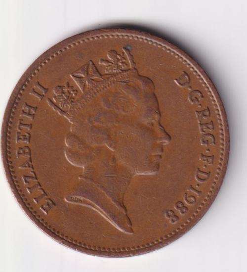 GREAT BRITAIN NEW 2 PENCE 1988 KM#916  BRONZE - SEE SCANS
