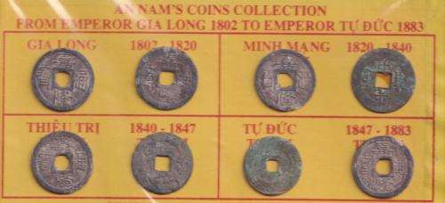 OLD COINS COLLECTION IN FOLDER - INDOCHINA - ANNAM - VIETNAM - WRITTEN UP - SEE 11 SCANS