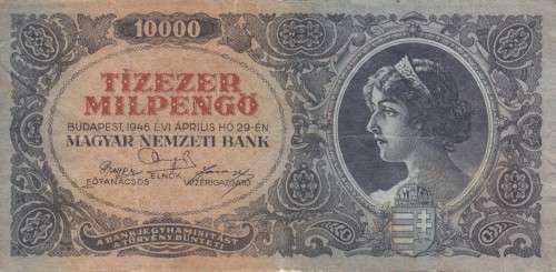 POST WW2 INFLATION HUNGARY 10,000 MILLION PENGO 1946 P126  VF
