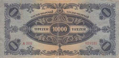 POST WW2 INFLATION HUNGARY 10,000 MILLION PENGO 1946 P126  VF