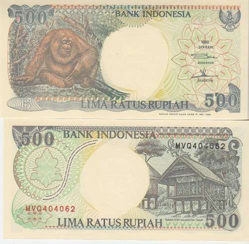 INDONESIA 500 RUPIAH 1992 P128 UNC ORANGUTAN