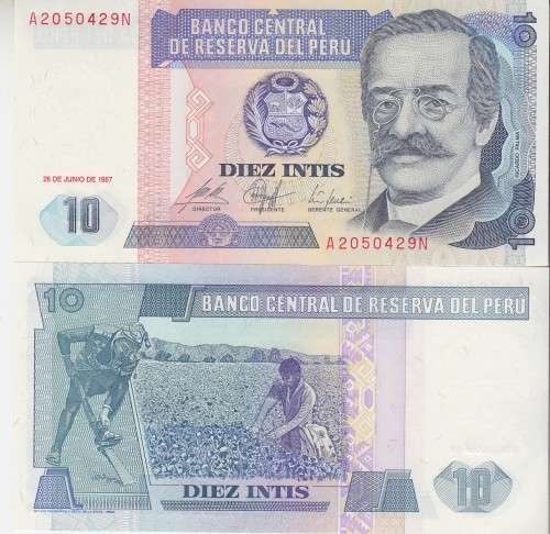 Peru 10 Intis Banknote, 1987, P-129, UNC