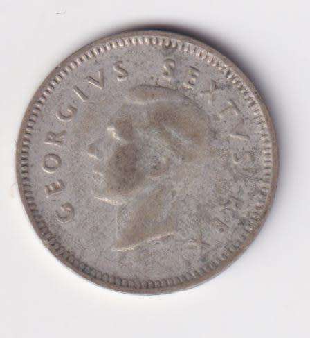 UNION OF SOUTH AFRICA 1952  TICKEY 3 PENCE (SILVER)  KM35.2