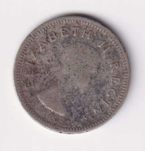 UNION OF SOUTH AFRICA 1954  TICKEY 3 PENCE (SILVER)  KM47