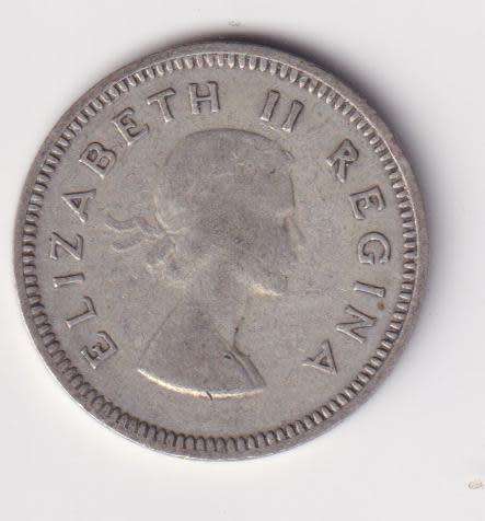UNION OF SOUTH AFRICA 1956  TICKEY 3 PENCE (SILVER)  KM47
