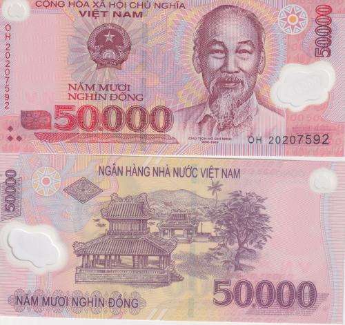 3 x Vietnam banknotes: 50000, 100,000 & 200000 Dong Polymer UNC