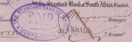 CAPE OF GOOD HOPE-EDWARD VII 1d EMBOSSED USED ON CHEQUE - 1 FEBRUARY 1908 - SEE SCANS
