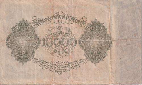 GERMANY 10,000 MARK REICHSBANKNOTE 1922 P71 VF (USED)