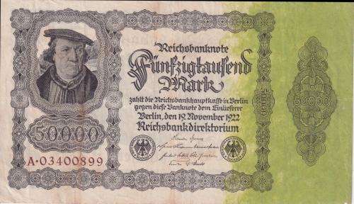GERMANY 50,000 MARK REICHSBANKNOTE 1922 P80 VF (USED)