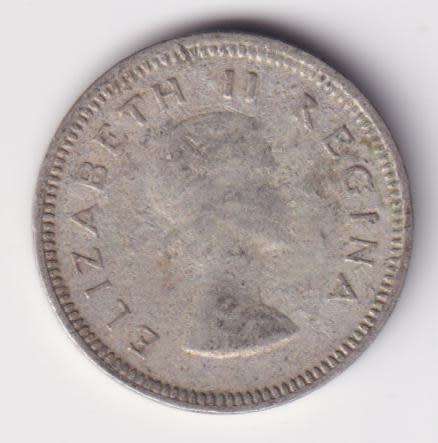 UNION OF SOUTH AFRICA 1957  TICKEY 3 PENCE (SILVER)